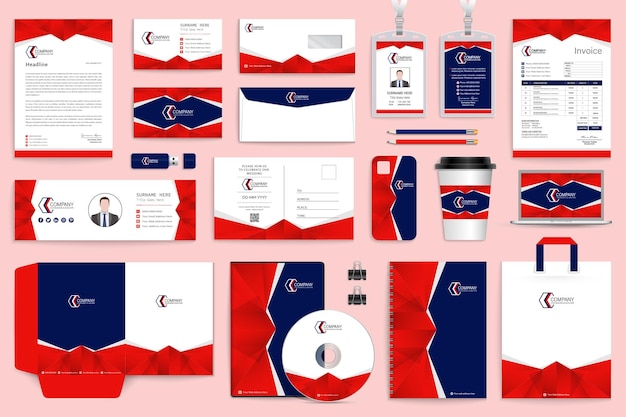 Red and blue polygonal Stationery set