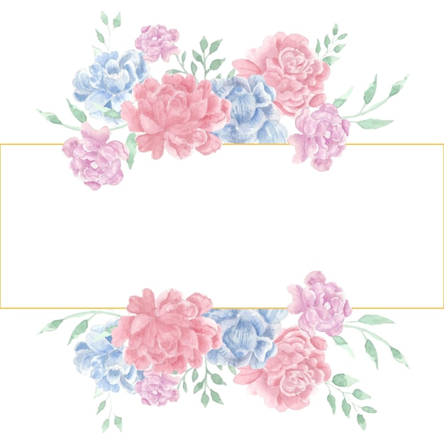 Red Blue and Purple Rose Watercolor Flower Frame