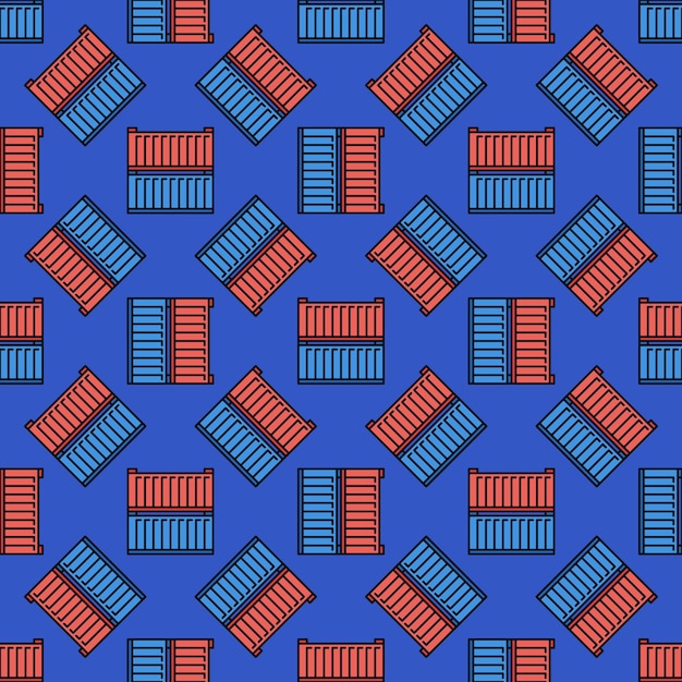 Red and blue shipping containers vector delivery creative seamless pattern