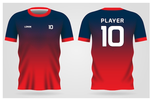 Red blue soccer jersey uniform for football club, t-shirt  front and back view