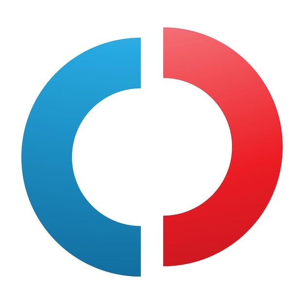 Red and blue split shaped letter o icon