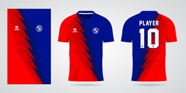 Modello di maglia sportiva rosso blu per le divise della squadra e il design della maglietta da calcio