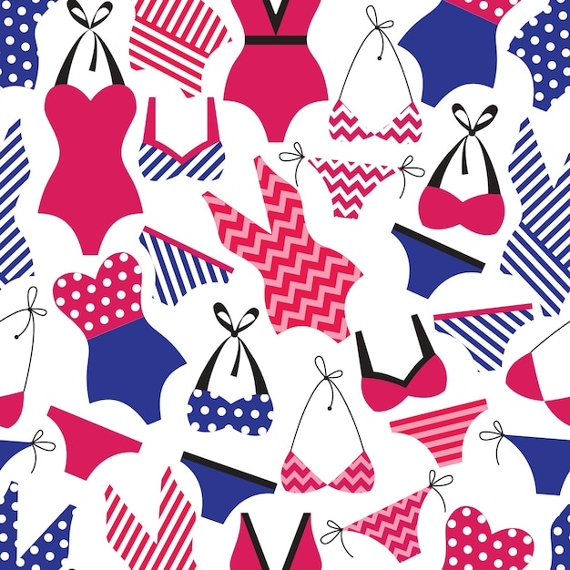 Red and blue swimsuits make up a seamless pattern