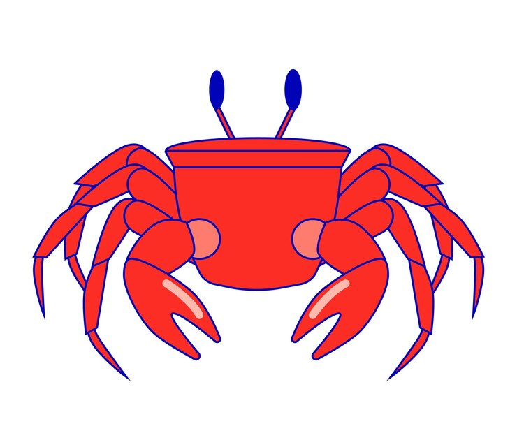 Vector red and blue twotone minimalist crab vector illustration stylized marine crustacean design with a