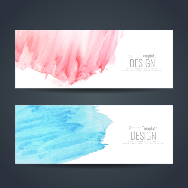 Vector red and blue watercolor banner set