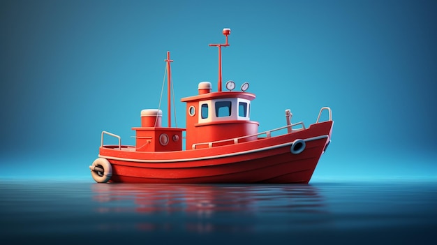 a red boat with a red hull is on the water