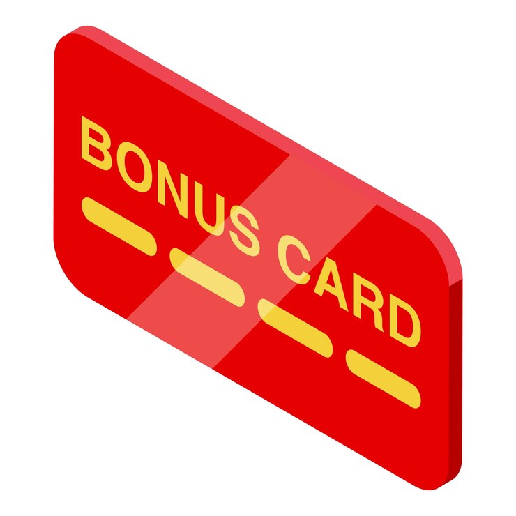 Vector red bonus card lying on a white surface