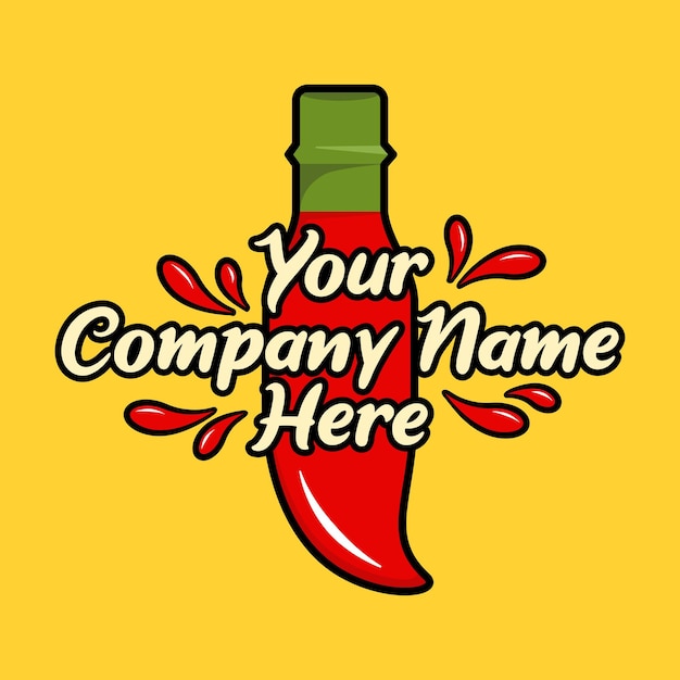 Vector red bottle of hot chili pepper sauce with splash in yellow background