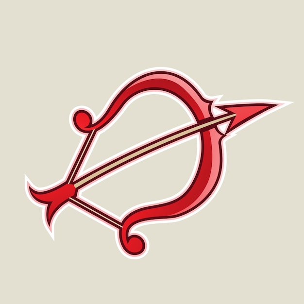 Illustrazione rossa di vettore dell'icona del fumetto dell'arco e della freccia