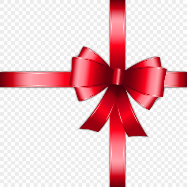 Red bow and ribbon isolated on transparent background.