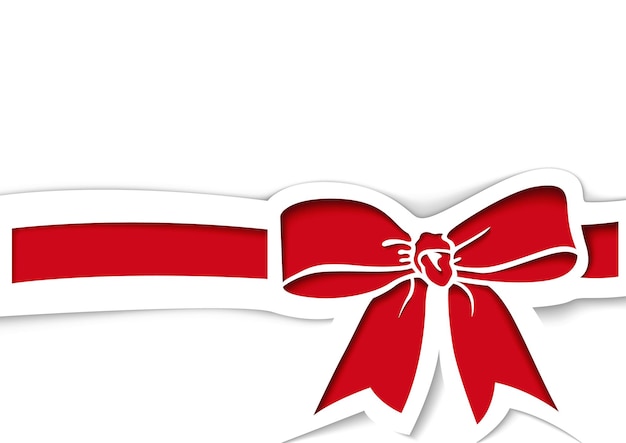 Red bow and ribbon in paper cutout style with threedimensional shadows