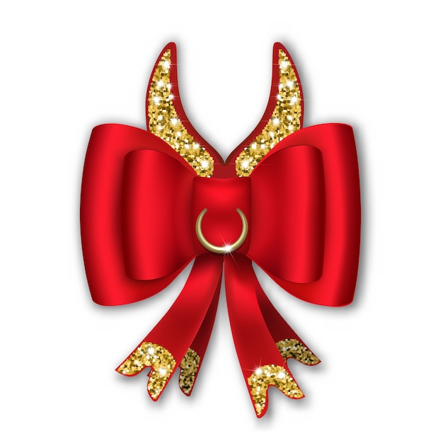 Vector red bow with ribbons and comic horns. the year of the bull is  according to the chinese calendar.