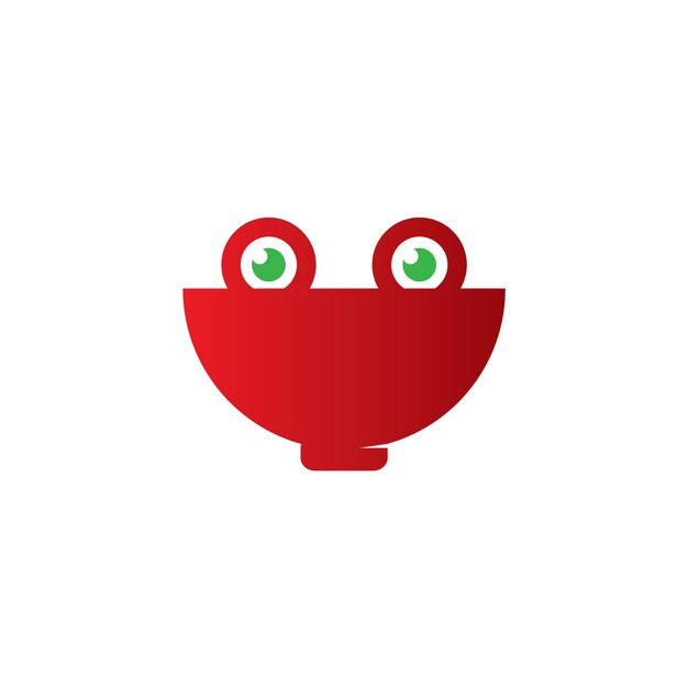 A red bowl with green eyes and a red bowl with a red face that says " frog ".