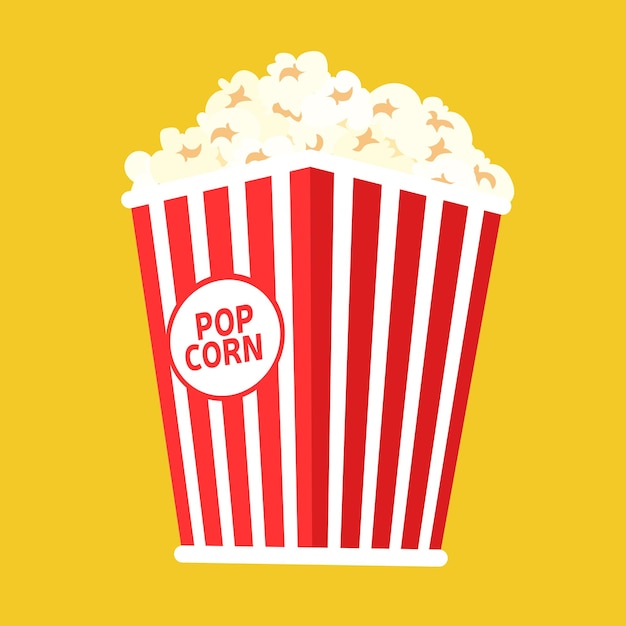 Red box with pop corn from cinema.  vector illustration.