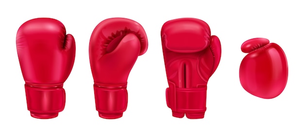 Red boxing gloves realistic icons set