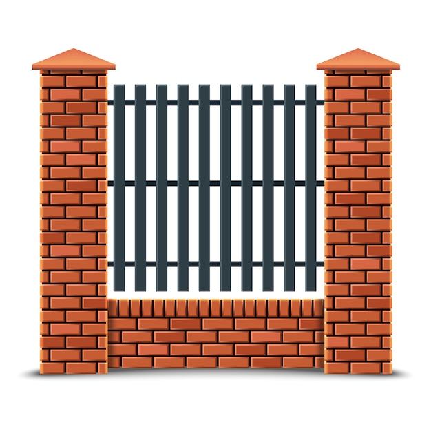 Vector red brick fence. isolated on white background.