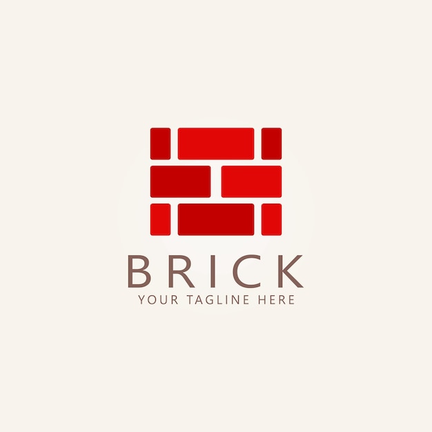 Red brick logo construction flat vector emblem design illustration