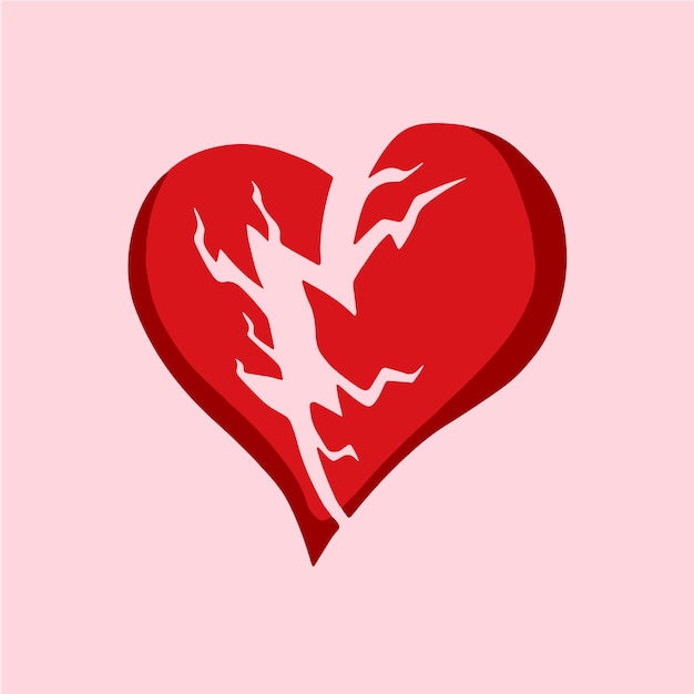 Red Broken Heart Shape Symbol Icon Design Love Flat Vector Illustration