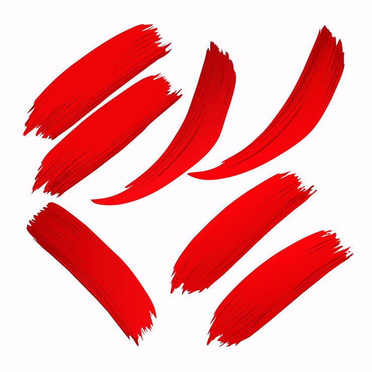 Vector red brush stroke set paintbrush print stripes stains lipstick mark red paint brush stroke