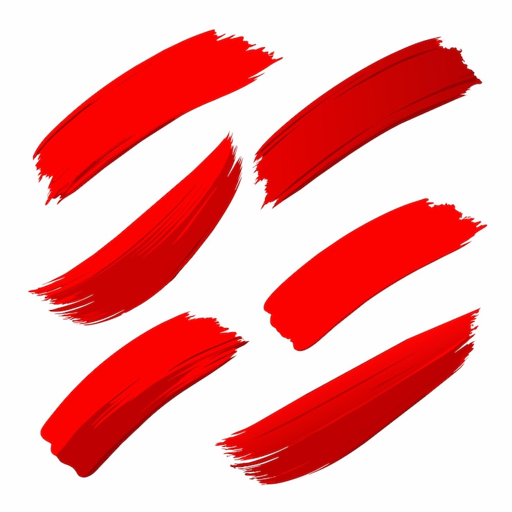 Vector red brush stroke set paintbrush print stripes stains lipstick mark red paint brush stroke