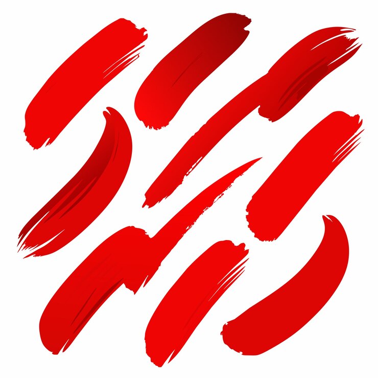 Vector red brush stroke set paintbrush print stripes stains lipstick mark red paint brush stroke
