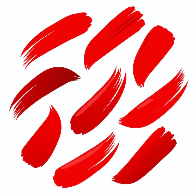 Red brush stroke set Paintbrush print stripes stains Lipstick mark Red Paint brush stroke