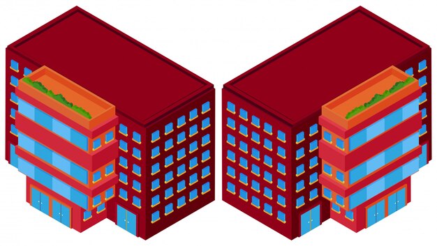 2つの異なる角度からの赤い建物