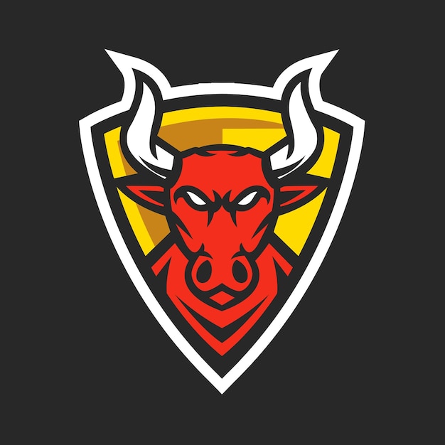 Red bull met schild mascotte logo ontwerp vector