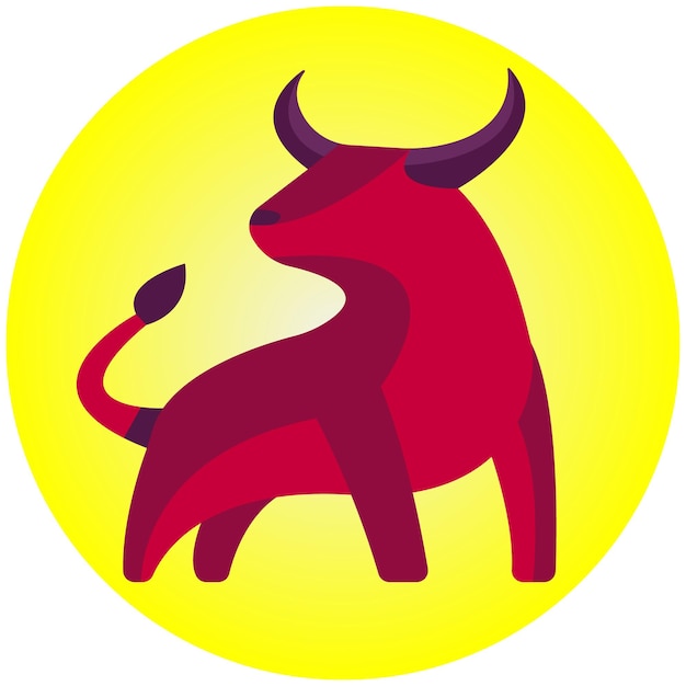 Vettore red bull taurus bison buffalo logo design template vettoriale su sfondo giallo
