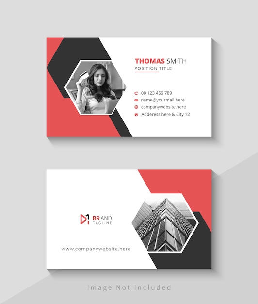 Vector red business card template with image