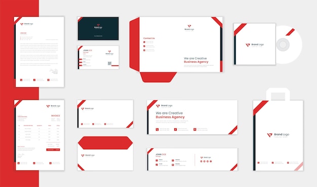 Red business stationery design template for corporate identity vector