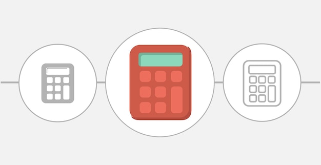 Illustrazione piatta isolata della calcolatrice rossa icona della linea della calcolatrice