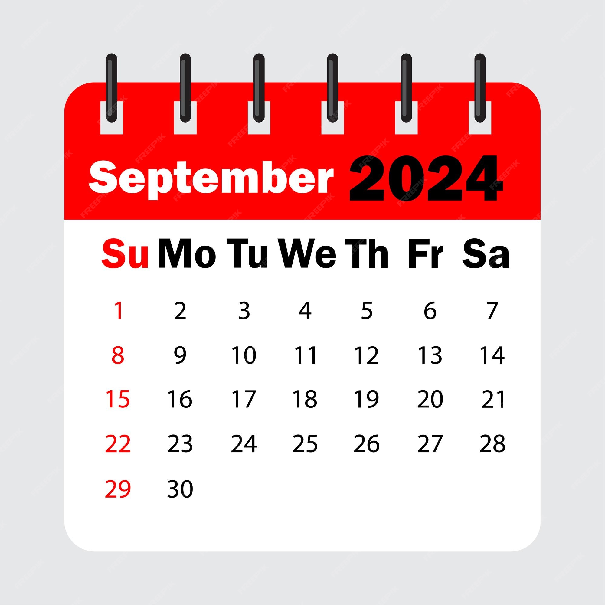 Premium Vector Red calendar leaf spring. september 2024 calendar