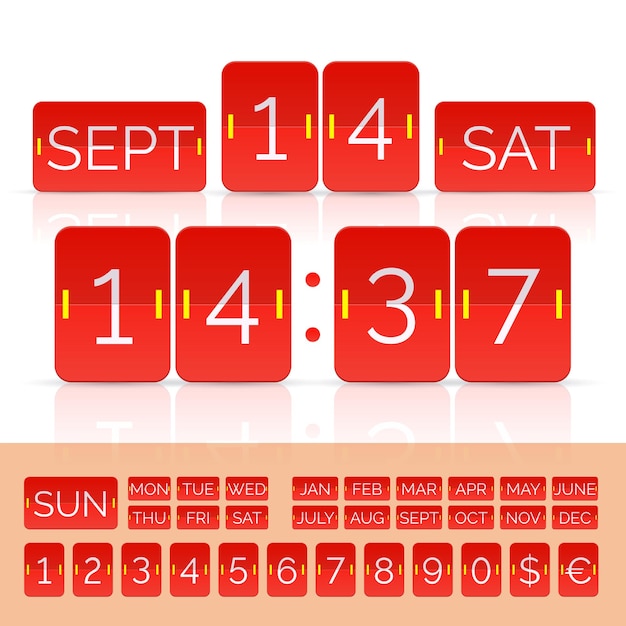 Red calendar with timer and scoreboard numbers. Vector EPS10 illustration