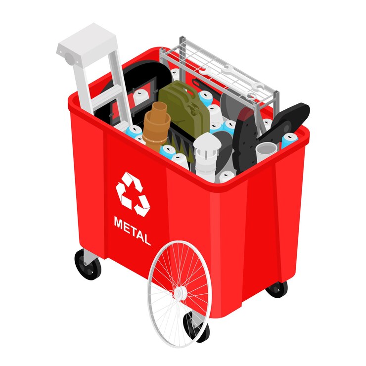 Vector red can with sorted metal garbage vector icon