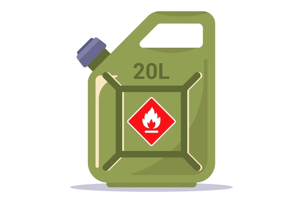 Red canister of gasoline. caution flammable. flat vector illustration.