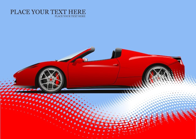 Vector red car cabriolet on dotted background vector 3d illustration