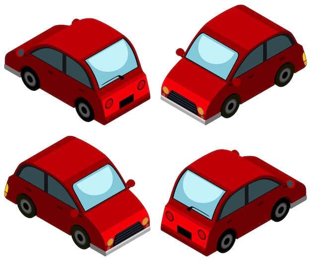 Vector red car from four different angles