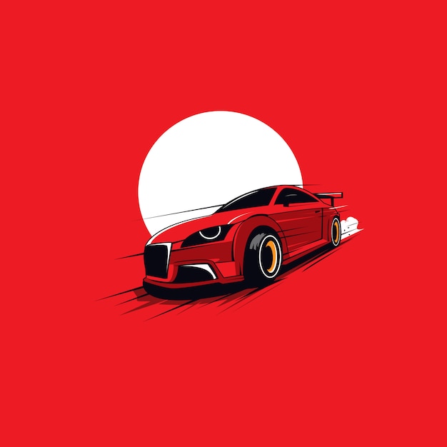 Vector red car under the moon