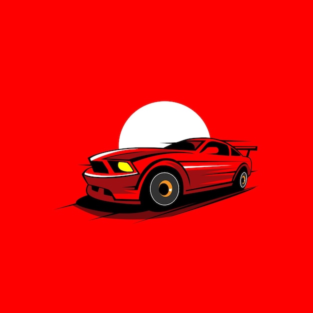 Vector red car and the moon