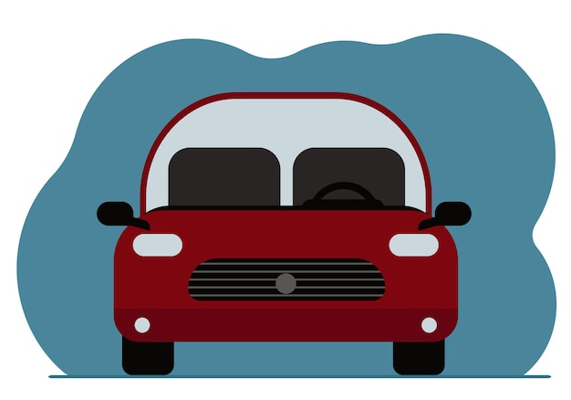 Red car sedan, front view. vector flat illustration