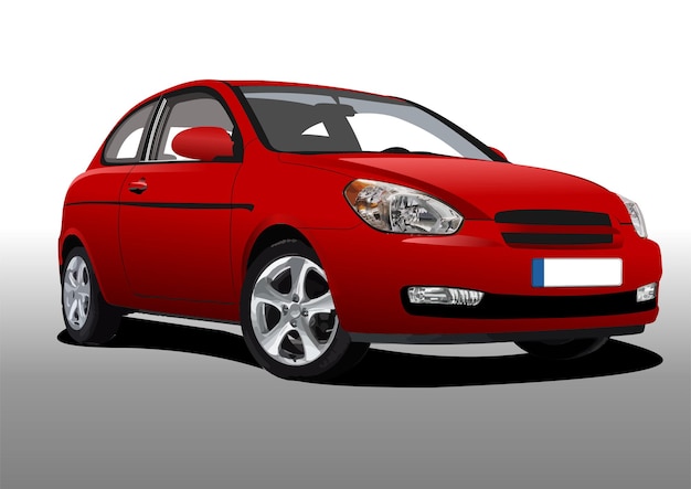 Red car sedan on the road Vector 3d illustration