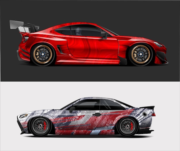 車の前面と写真の側面が赤い車です