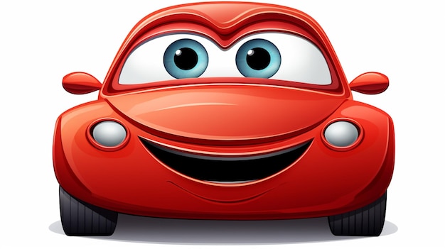Vettore una macchina rossa con un sorriso sul viso