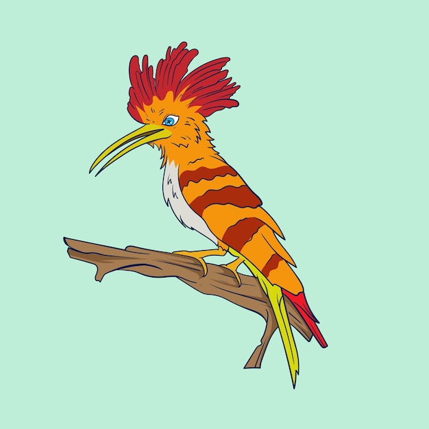 The red cardinal rare bird on a tree branch in a tropical jungle for a coloring book page