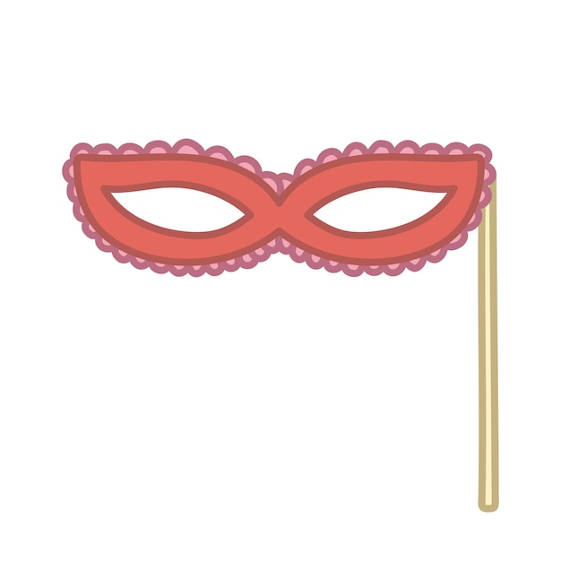 Red carnival mask with stick Vector illustration isolated on white background