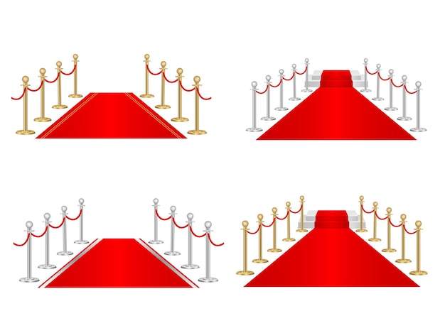 Vettore tappeto rosso e barriere 3d del percorso