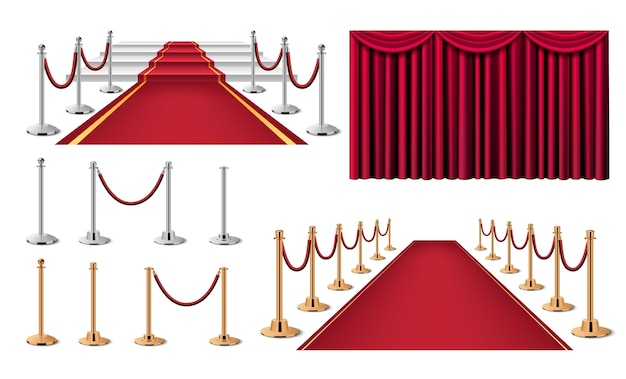 Vector red carpet realistic 3d  set