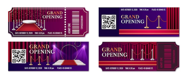 Red carpet realistic 3d tickets set