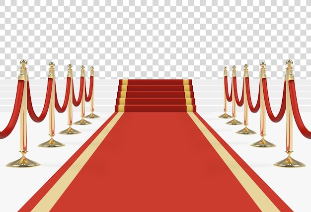 Vector red carpet on stairs with red ropes on golden stanchions